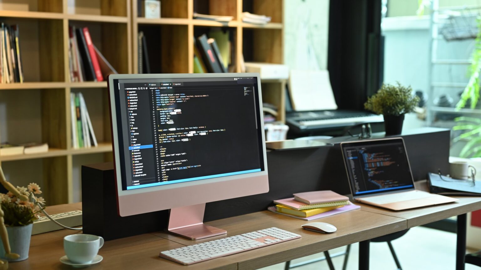 Optymalizacja WordPress 3 Stanowisko programisty z kodem strony na monitorze