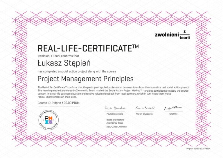 Project Management Principles – real-life-certificate, Łukasz Stępień